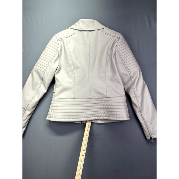 Women's GUESS Faux Leather Asymmetrical Moto Jacket Size M Cream‎ Ivory - Picture 15 of 16
